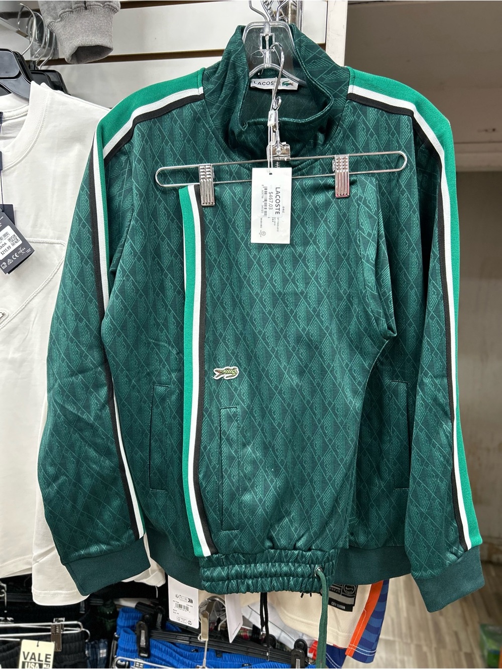 Lacoste Green Quilted Track Bomber Jacket with White & Emerald Trim